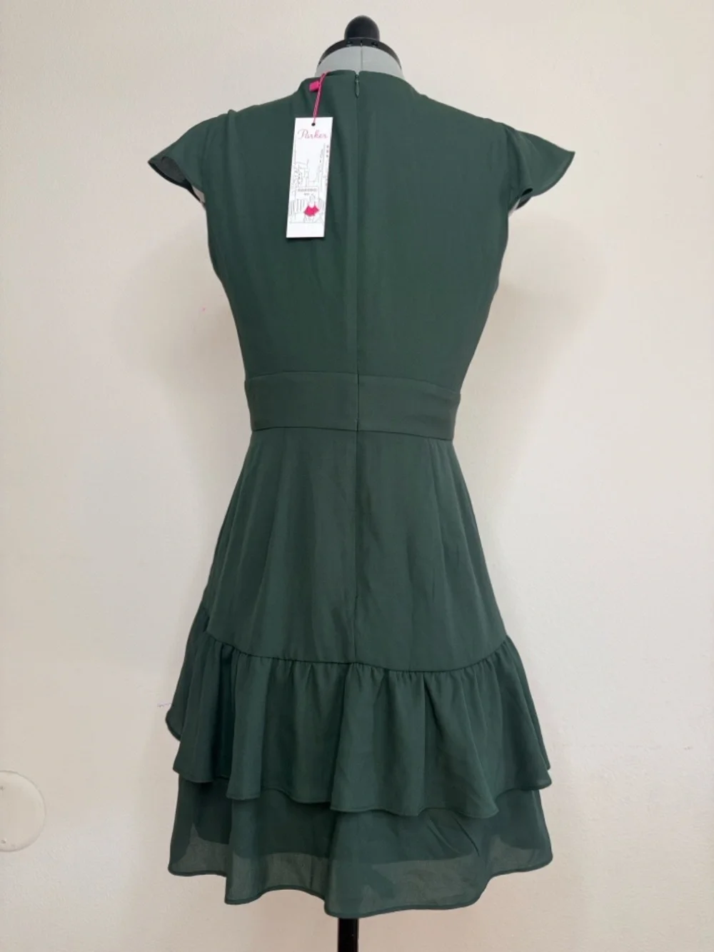 Parker Cacti Ruffle Wrap Mini Dress Flutter Sleeve Silk Blend S NWT - Picture 6 of 13